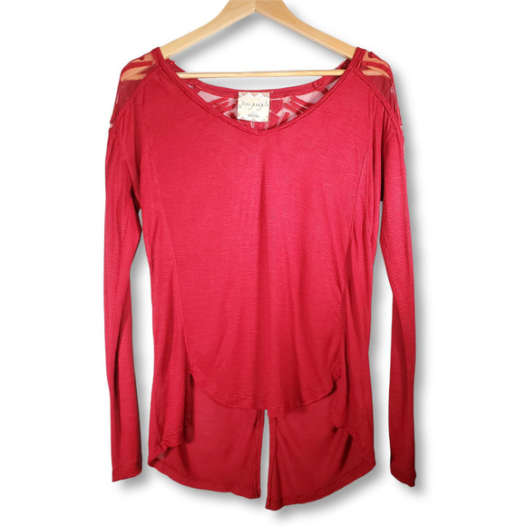 Free People The Gatsby Tee Mesh Yoke Long Sleeve Top Red Size Small - Picture 1 of 14